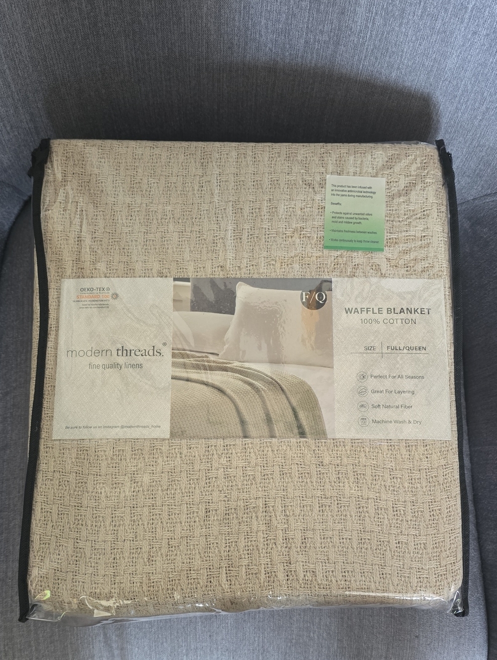 Modern Threads Oatmeal Colored Waffle 100% Cotton Blanket - Full/Queen